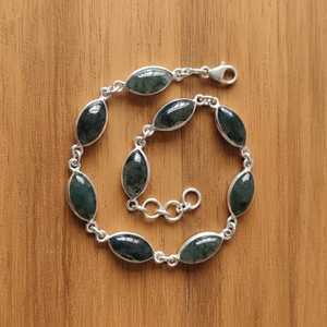Bracelet en agate mousse, argent sterling 925, maillons marquise, réglable, bijoux en pierres précieuses pour femme, cadeau - Product Image 5