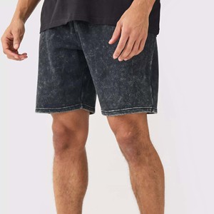 Shorts Bermuda en Coton Lavé pour Homme, Taille Mi-Haute, Fermeture Élastique, Couleur Unie, Respirant, Décontracté - Product Image 1