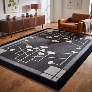Alfombra Negra con Diseño Floral, Estilo Vintage, Artesanal, de Lana, Hecha a Mano, para Sala de Estar, Dormitorio, Decoración del Hogar - Product Image 1