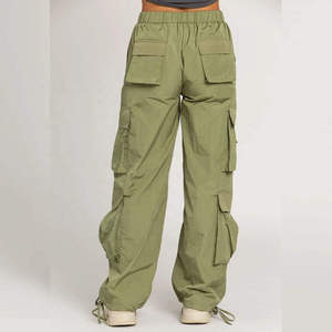 Women's Olive <b>Green</b> <b>Cargo</b> <b>Pants</b> Mid Waist Elastic Drawstring Loose Fit Full Length Solid Color Casual Spring Style Pocket Design - Product Image 4