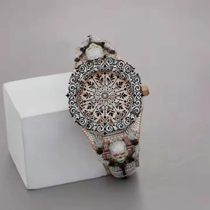AMBER JEWELS Luxury Unisex Quartz Vintage Watch Gems Stones Dial Tourbillon Analog Sapphire Crystal Butterfly Clasp 46mm 3BAR - Product Image 1