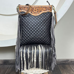 New Designer Hand Tooled Quilted Leather <b>Large</b> Fringe Crossbody Shoulder Bag High Quality Genuine Leather Luxury Women <b>Handbag</b> - Product Image 4