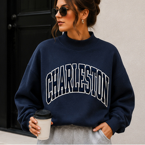 Pull-over sportif surdimensionné pour femme, col rond, imprimé lettres, en chenille personnalisée, idéal pour l'hiver et les jours de match – Grande Vente - Product Image 1
