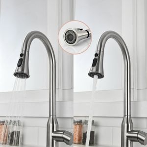 Rubinetto da Cucina ad Arco Alto Monocomando in Acciaio Inossidabile Nichel Spazzolato con Doccetta Estraibile - Product Image 6