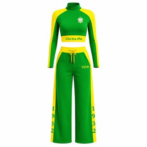 Chi Eta Phi <b>Women's</b> Color Block Workout Set Turtleneck Crop Top Loose Fit Drawstring Pants Sorority Sportswear <b>Tracksuit</b> - Product Image 3