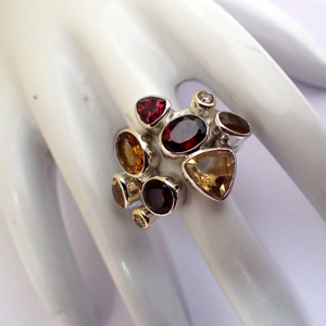 Bague unisexe en argent 925 avec sertissage bicolore or et pierres fantaisie de laboratoire, style ethnique, pour mariage, anniversaire, cadeau - Product Image 1