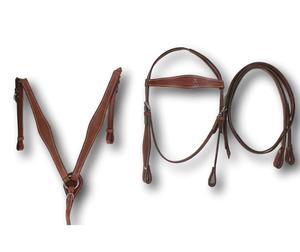 Cabezada, pechopetral y riendas de cuero marrón estilo western, con diseño de tejido de cesta hecho a mano, duraderas para equitación. - Product Image 1