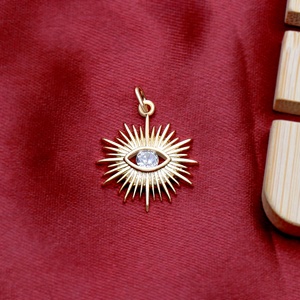 Pendentifs breloques vintage œil de diable soleil en argent sterling 925 plaqué or avec zircon pour femmes, accessoires de fabrication de bijoux DIY - Product Image 5