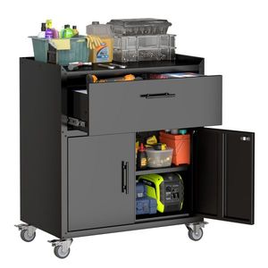 Armadio Portautensili in Metallo con Ruote, Chiudibile a Chiave, con 2 Porte e 1 Cassetto per Garage - Product Image 1