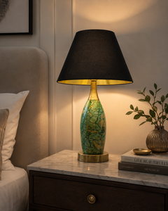Modern Ceramic Table Lamp with Green Marble Pattern Black Linen Bell Shade LED <b>Decorative</b> <b>Lighting</b> for Hotel - Product Image 2