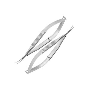 Ciseaux micro-spring 12 cm à lame courbée en acier inoxydable, instrument de microchirurgie réutilisable, outil chirurgical, fabricant Pakistan - Product Image 1