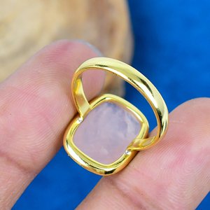 Natural Rose Quartz Gemstone Cushion Shaped <b>Ring</b> 18k Gold Micron Over 925 Sterling <b>Silver</b> - Product Image 4
