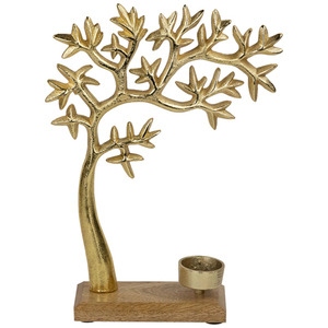 ที่วางเทียนรูปต้นไม้โลหะพร้อมฐานไม้มะม่วง - Product Image 1