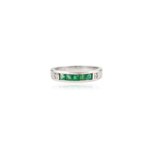 Beautiful Channel Setting Natural <b>Emerald</b> Half Eternity Minimalist Promise Band 925 Sterling <b>Silver</b> <b>Ring</b> for Wedding Anniversary - Product Image 1