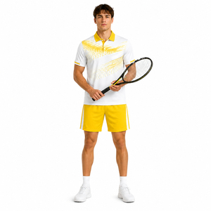 Conjunto Deportivo Personalizable al por Mayor, Camiseta y Pantalones Cortos de Tenis Sublimados, 100% Poliéster, Cintura Elástica, para Hombre - Product Image 6
