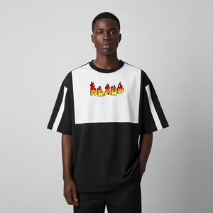 Nouveaux T-shirts pour hommes tendance et surdimensionnés, épaules tombantes, col rond, manches courtes, coupe ample, 100% coton, bicolore, style hip-hop. - Product Image 3