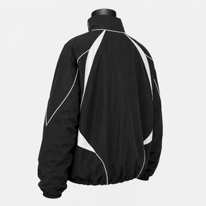 Veste coupe-vent de sport pour homme personnalisée, veste de sport à fermeture éclair avec panneaux contrastés noir et blanc - Product Image 2