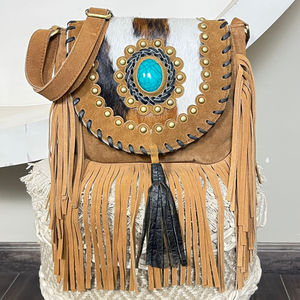2026 New Western Style Hair on Hide Suede Cowhide Leather Fringe <b>Bag</b> High Quality Boho Genuine Leather Shoulder <b>Bag</b> for Women's - Product Image 4