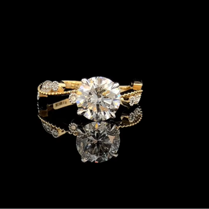 Anillo de Compromiso con Diamante Cultivado en Laboratorio de Corte Redondo de 1.60 CTW, Anillo Halo de Oro Sólido de 14K - Product Image 3