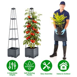 Set di 2 Fioriere Autoirriganti per Pomodori da 142 cm, per Interni ed Esterni, con Spalliera e 4 Altezze Regolabili - Product Image 1