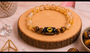 Bracelet extensible unisexe fait main en pierres naturelles œil de tigre et cristal craquelé, breloque zodiacale Lion, cadeau idéal - Product Image 3