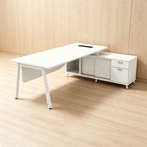 AY Office System Modern White Steel L-Shaped Office <b>Desk</b> with Storage <b>Cabinet</b> Minimalist Design for Home Office Use - Product Image 1