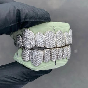Grillz dentaire de luxe en argent sterling 925 avec diamants VVS1 sertis clos, bijoux corporels, cadeau pour le visage, approuvé par le testeur de diamants - Product Image 3