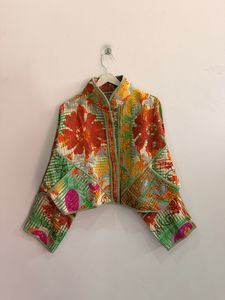 Veste en coton brodée à la main à motifs floraux, col mandarin, manches trois quarts, style Prairie Chic, longueur courte, pour femme - Product Image 3