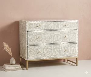 Handmade Traditional Mango Solid Wood <b>Sideboard</b> Drawer Cabinet Floral Pattern <b>Storage</b> Chest for Living Room Entryway Bedroom - Product Image 2