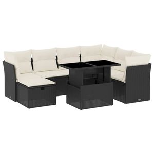 Ensemble de canapé de jardin à pieds réglables en rotin PE noir, 8 pièces - Product Image 2