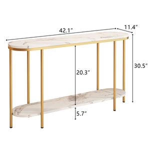 22504192 <b>Console</b> <b>Table</b> Faux <b>Marble</b> 2-Tier Narrow Entryway Storage Shelves for Living Bedroom - Product Image 4