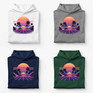 Sudadera con Capucha Personalizada con Estampado Gráfico de Palmeras al Atardecer, Estilo Vintage, Color Negro, Felpa, Algodón Grueso, Corte Holgado, 370g, para Hombre - Product Image 6