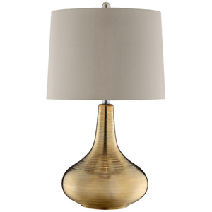 Copper Table Lamp With Beige Linen Drum Shade Large Decorative Lighting For Living Room Handmade Table Lamps - Product Image 2