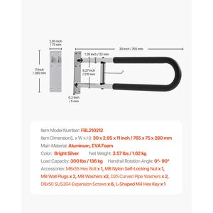 Barre d'appui de sécurité pour toilettes pliable en U de 30 pouces, antidérapante, pour personnes âgées et handicapées - Product Image 3