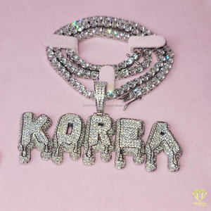 " DAE " Drip Letter Pendant With Tennis Chain Moissanite Diamond Hip Hop <b>Necklace</b> <b>Custom</b> Bling Jewelry - Product Image 3