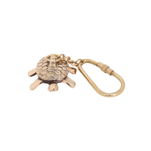Shubham Handmade Nautical Solid Brass Tortoise Keychain, Lucky Turtle Charm with Metal Key Ring, Gold Finish For Home Car Office - Product Image 1