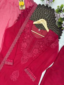 Salwar Kameez traditionnel pour femmes en coton marron avec broderie, longueur cheville, coupe régulière, style indien pakistanais, vêtements décontractés - Product Image 3