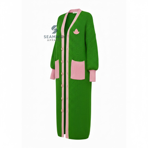 Alpha | Kapa | Alpha Sorority Women's Long Cardigan Embroidered <b>Cable</b> Knit Duster Acrylic Sweater Open Front Maxi Greek Apparel - Product Image 2