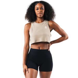 LDB Muscle Tank Débardeur court sans manches pour femme, coupe ajustée, extensible, pour la gym et l'entraînement, couleur beige dune - Product Image 1