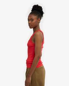 Camiseta sin mangas de punto de algodón/spandex con cuello redondo para mujer Whiteaura International, color rojo sólido, estilo casual minimalista, longitud regular - Product Image 5