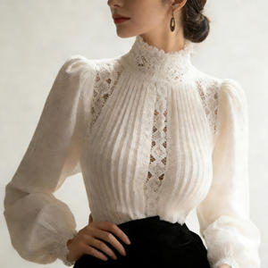 Hot sale on Temu ladies <b>white</b> high neck pleated blouse <b>long</b> <b>sleeve</b> professional office top chic button detail casual weekend - Product Image 4