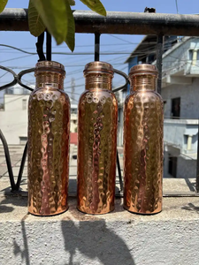 Handmade Modern Hammered <b>Copper</b> <b>Water</b> <b>Bottle</b> with Cleaning Brush Eco-Friendly Reusable Drinkware for Travel & Outdoor Use - Product Image 6