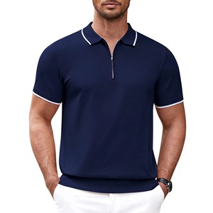Polo homme manches courtes de haute qualité, col zippé, style décontracté, couleur unie, coupe classique, tricoté, prix abordable - Product Image 4