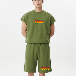 Men's <b>Olive</b> <b>Green</b> Cotton Tracksuit Set Hooded Full Sleeve Regular Fit <b>T</b>-<b>Shirt</b> Shorts Streetwear Solid Casual Summer Wear Logo - Product Image 5
