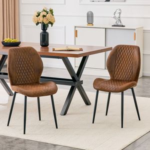 Set di 4 Sedie da Pranzo di Lusso Moderne in Tessuto Tecnologico Trapuntato Marrone con Gambe in Metallo Nero per Casa e Ristoranti - Product Image 1