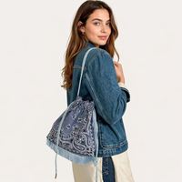 Tas Selempang Boho Paisley Bandana dengan Tali Serut, Rumbai, dan Gaya Bucket Grosir