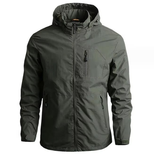 Chaqueta Impermeable con Capucha para Hombre, Cuello Alto, Cierre de Cremallera Frontal, Chaqueta Deportiva Cortavientos para Otoño - Product Image 3