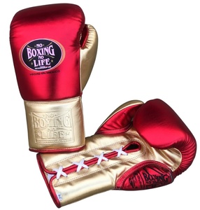 No Boxing No Life Gants de boxe rouge et or à lacets, gants d'entraînement fabriqués au Pakistan, en cuir de vachette respirant pour adultes - Product Image 2