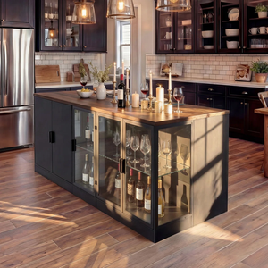 Islas de Cocina de Madera de Pino Vietnamita con Detalles Metálicos en Colores Natural/Blanco/Negro, con Almacenamiento, Móviles y de Apariencia Moderna - Product Image 5