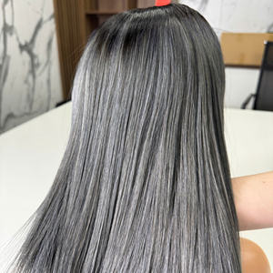 Prix de gros 100% brut vierge vietnamien humain dentelle courte perruque trame osseuse droite couleur grise Super Double Drawn Extensions de cheveux - Product Image 1